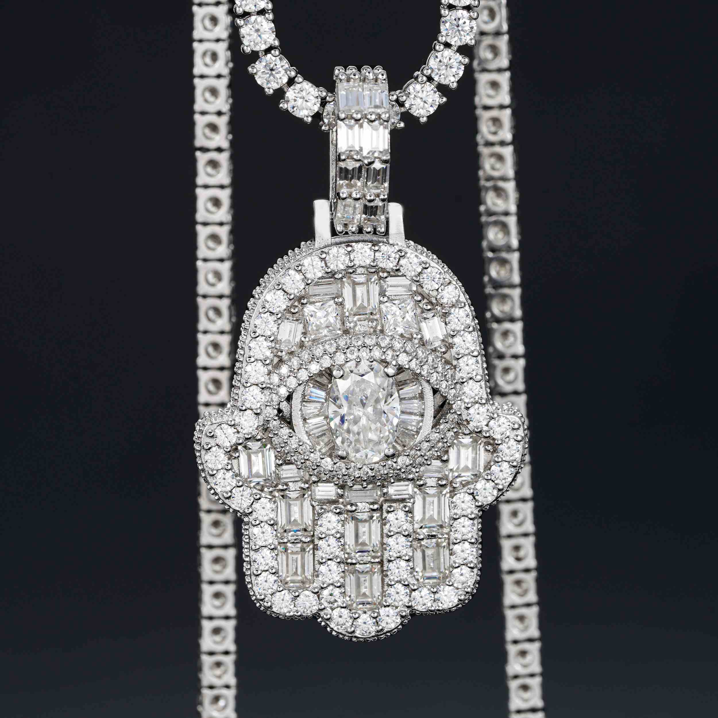 GL Iced Out Hand of Fatima Silver Moissanite Pendant