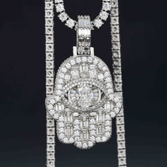 GL Iced Out Hand of Fatima Brass 5A+ Diamond Pendant