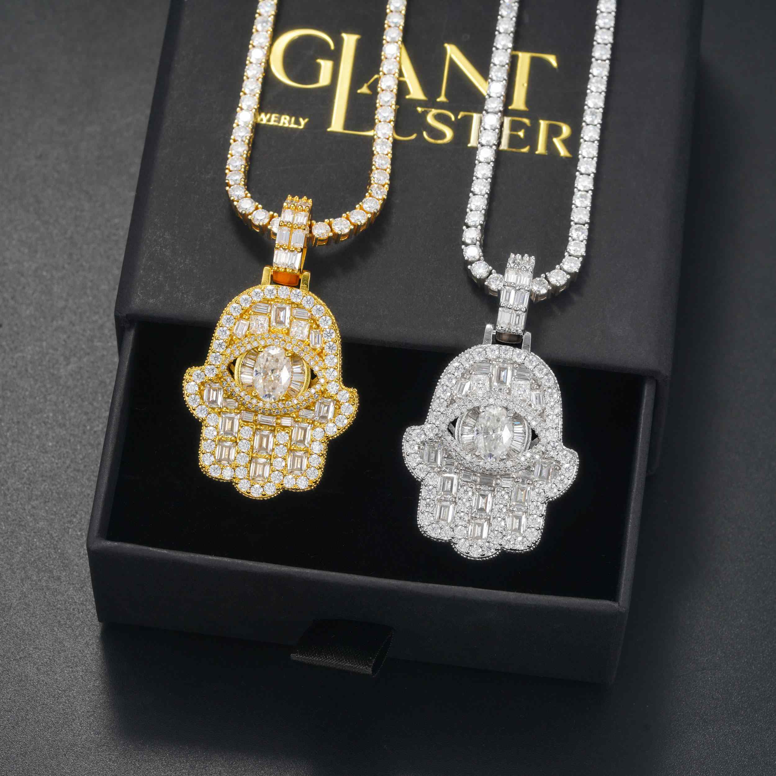 GL Iced Out Hand of Fatima Silver Moissanite Pendant