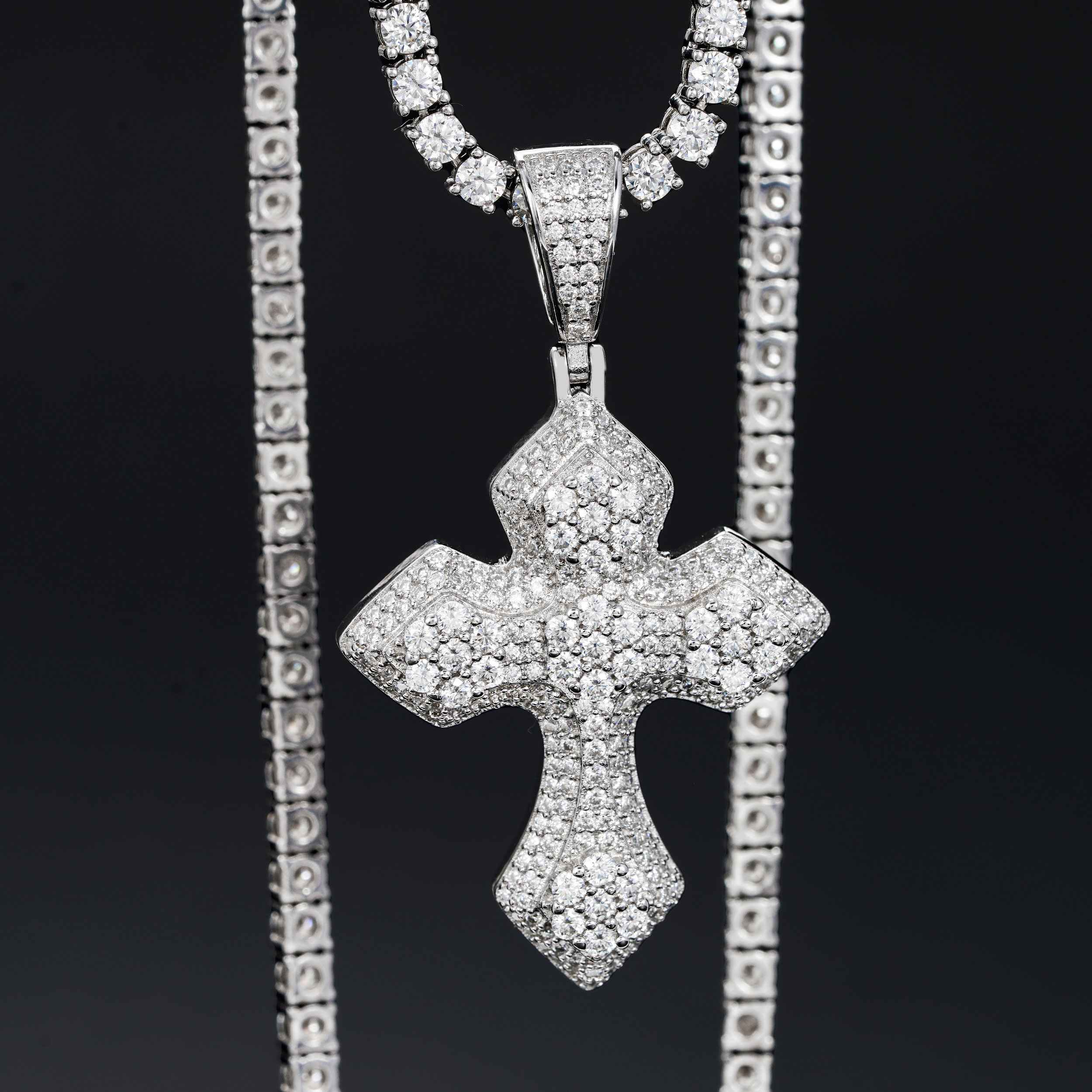GL Iced Out Layered Cross 925 Silver Moissanite Pendant