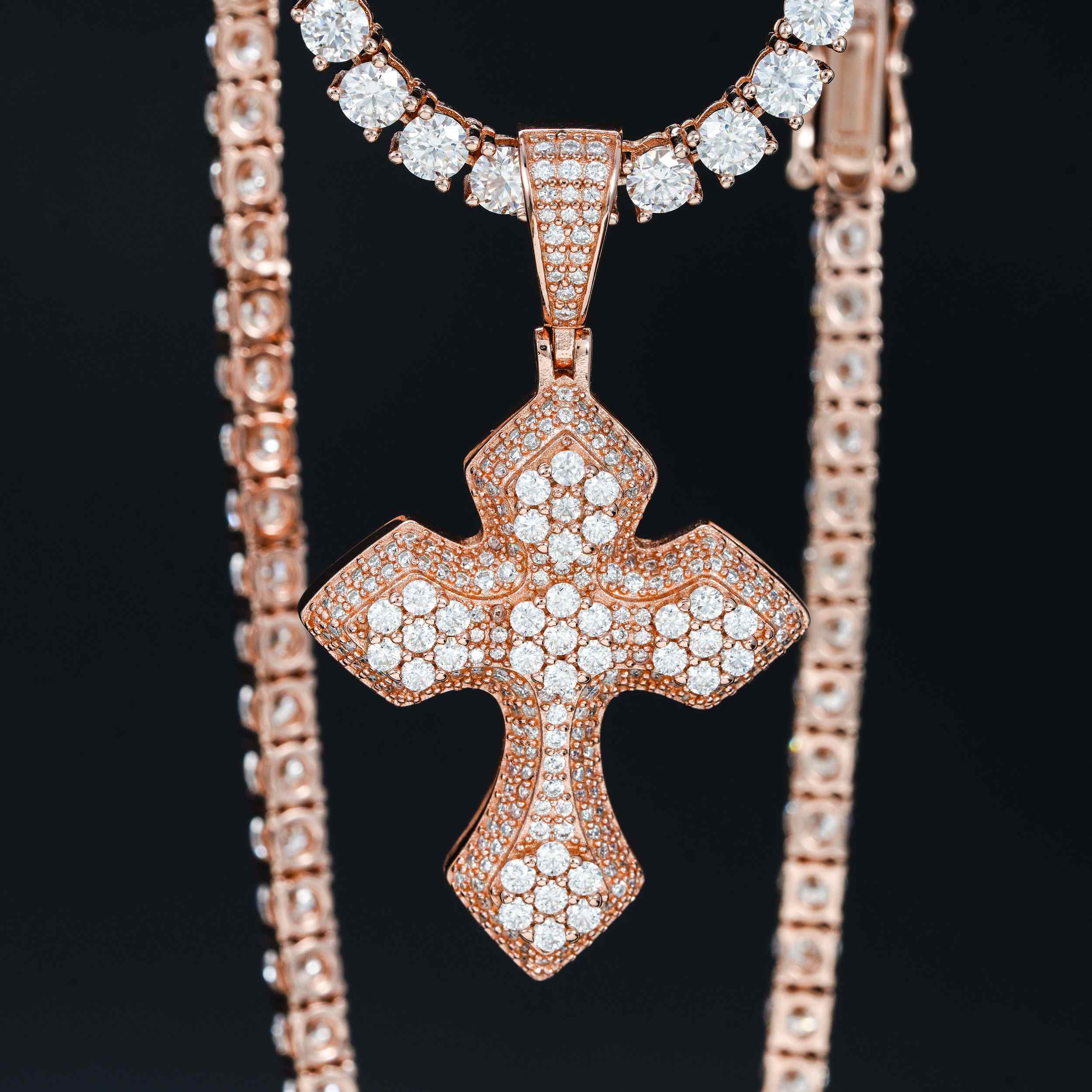 GL Iced Out Layered Cross 925 Silver Moissanite Pendant