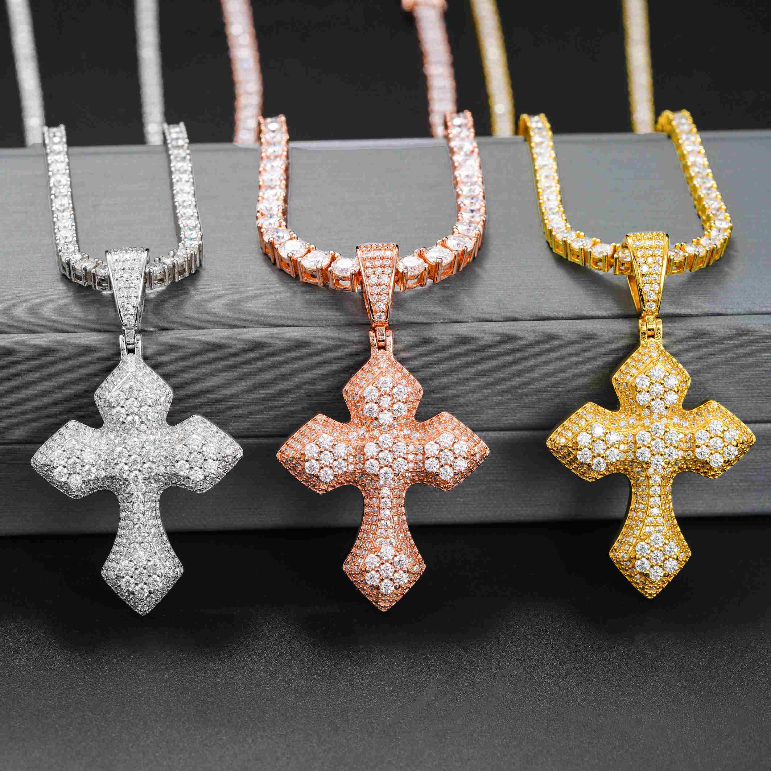 GL Iced Out Layered Cross 925 Silver Moissanite Pendant