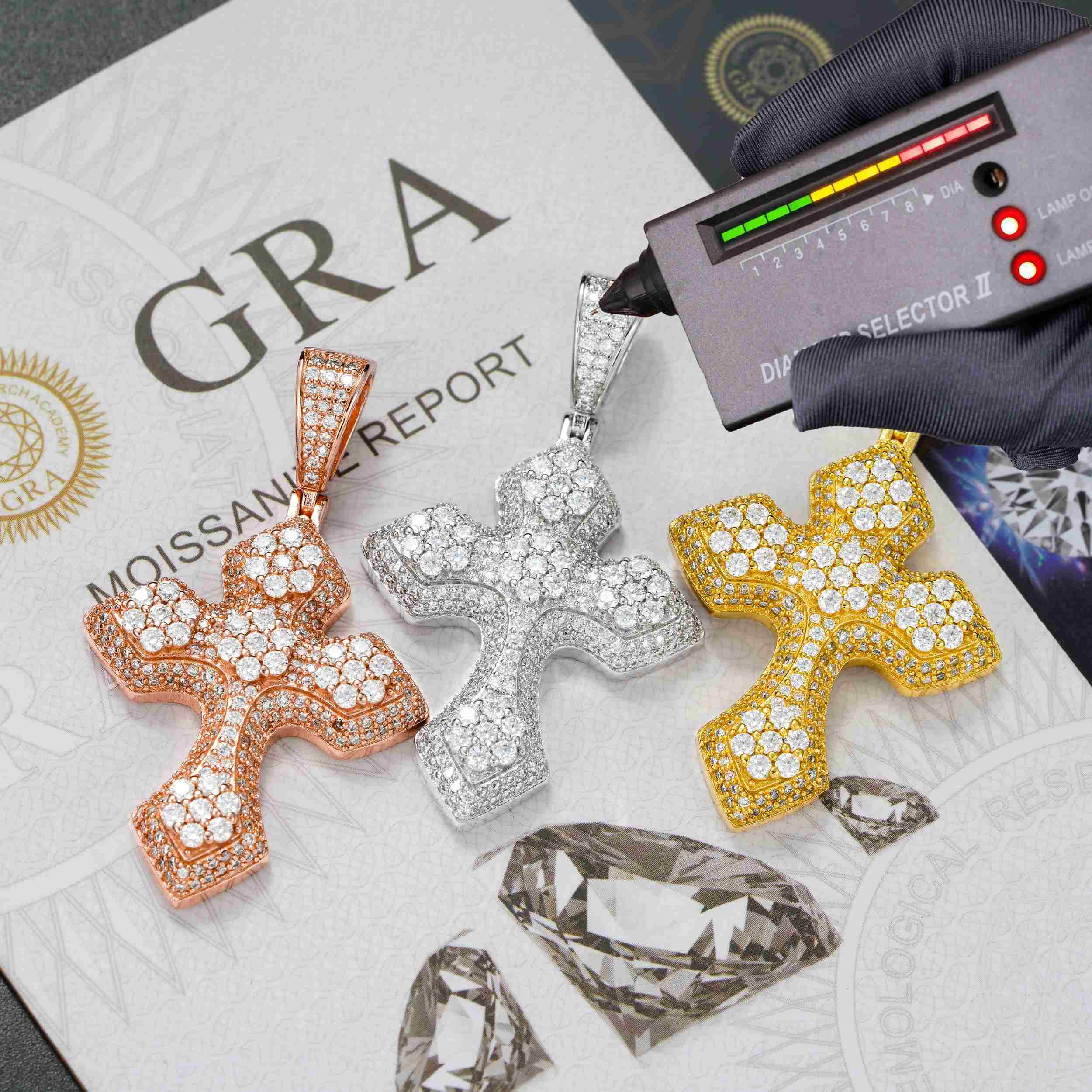 GL Iced Out Layered Cross 925 Silver Moissanite Pendant