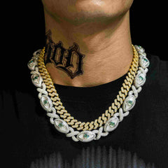 GL 15mm Devil's Eye Moissanite Cuban Chain Necklace