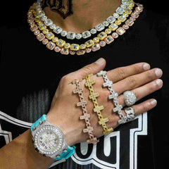 GL 6mm Baguette Cross Infinity Gold Plated Hip Hop Bracelet