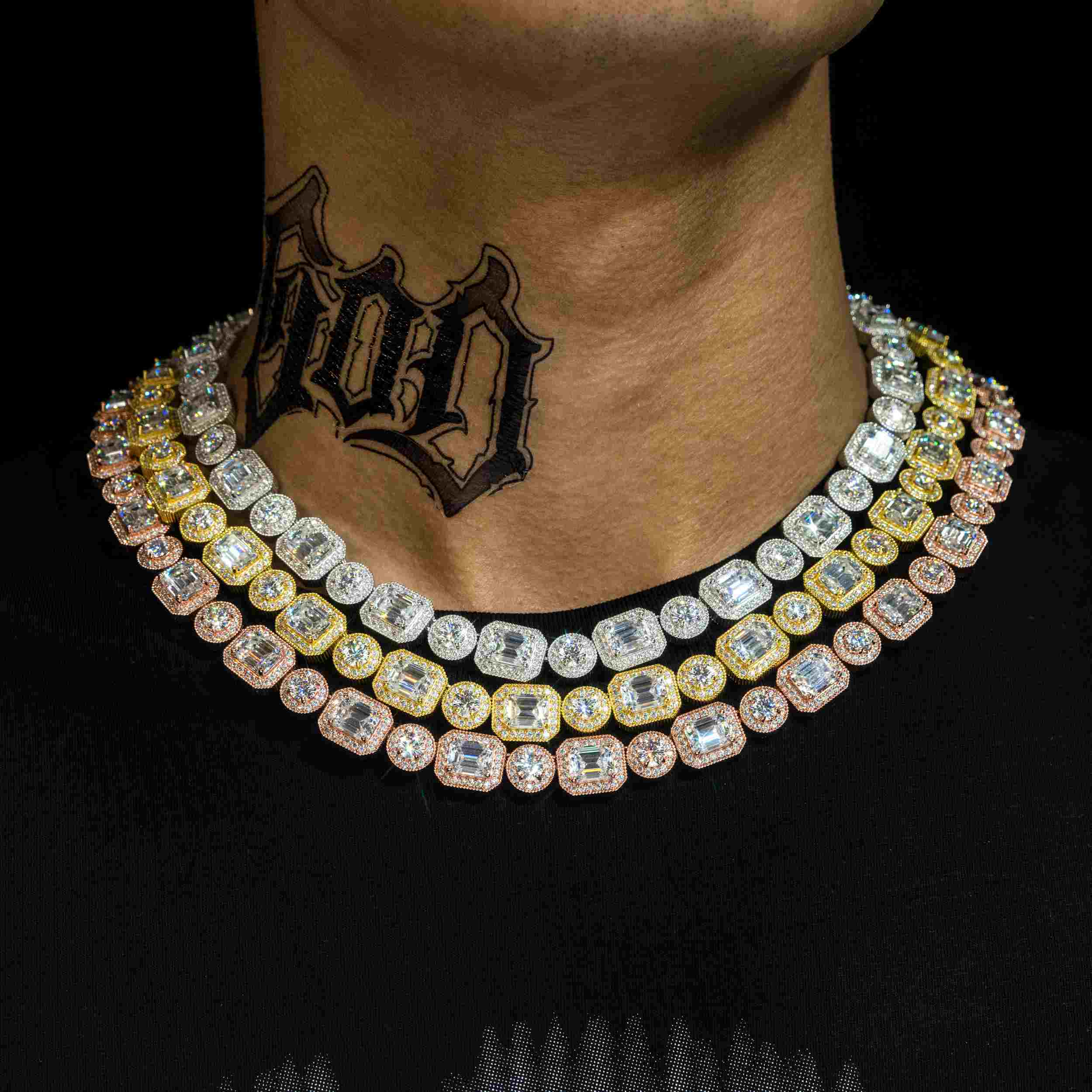 12MM Round&Rmerald Cut VVS Moissanite Luxury Cuban Chain Necklace