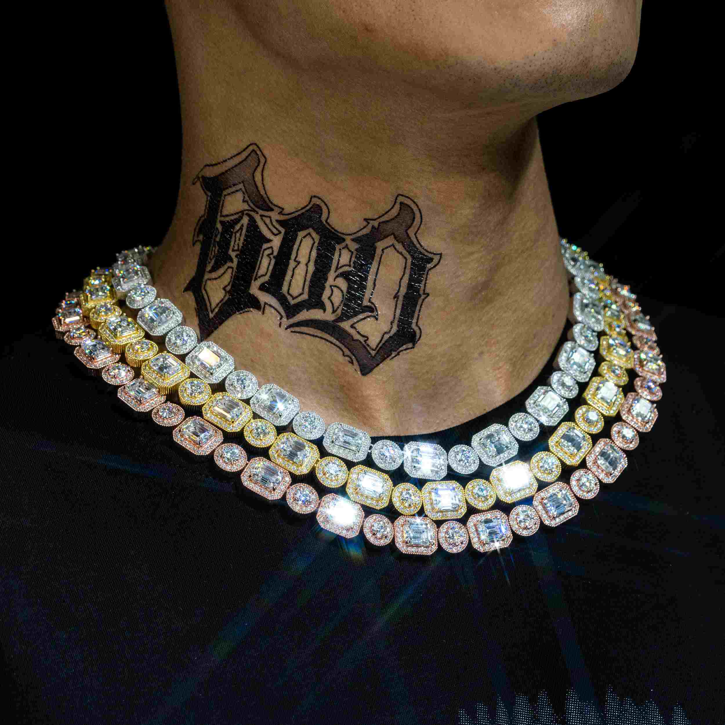 12MM Round&Rmerald Cut VVS Moissanite Luxury Cuban Chain Necklace Secondary image