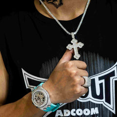 GL 925 sterling silver VVS diamond Moissanite flower shaped cross pendant