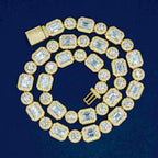 12MM Round&Rmerald Cut VVS Moissanite Luxury Cuban Chain Necklace