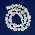 12MM Round&Rmerald Cut VVS Moissanite Luxury Cuban Chain Necklace