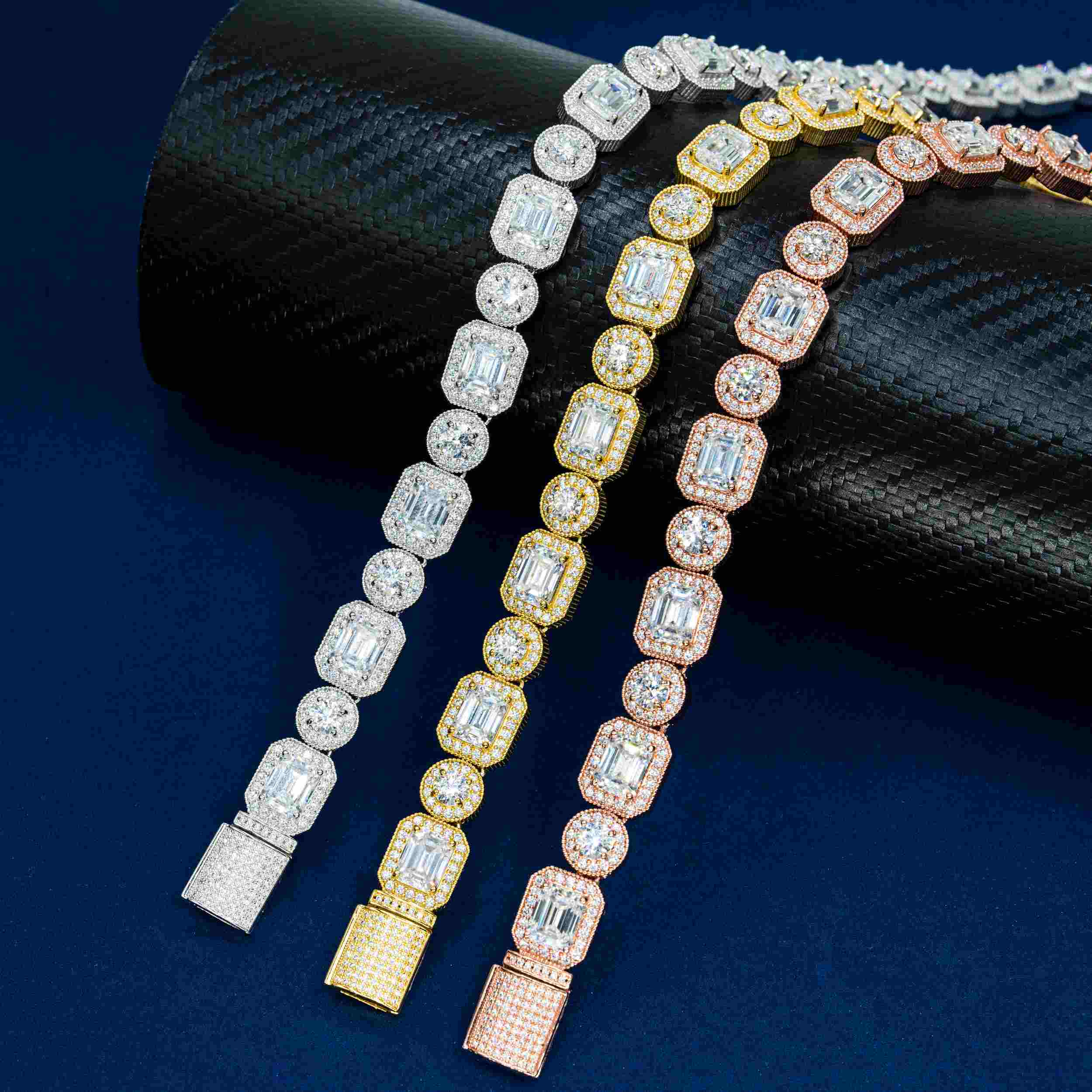 12MM Round&Rmerald Cut VVS Moissanite Luxury Cuban Chain Necklace