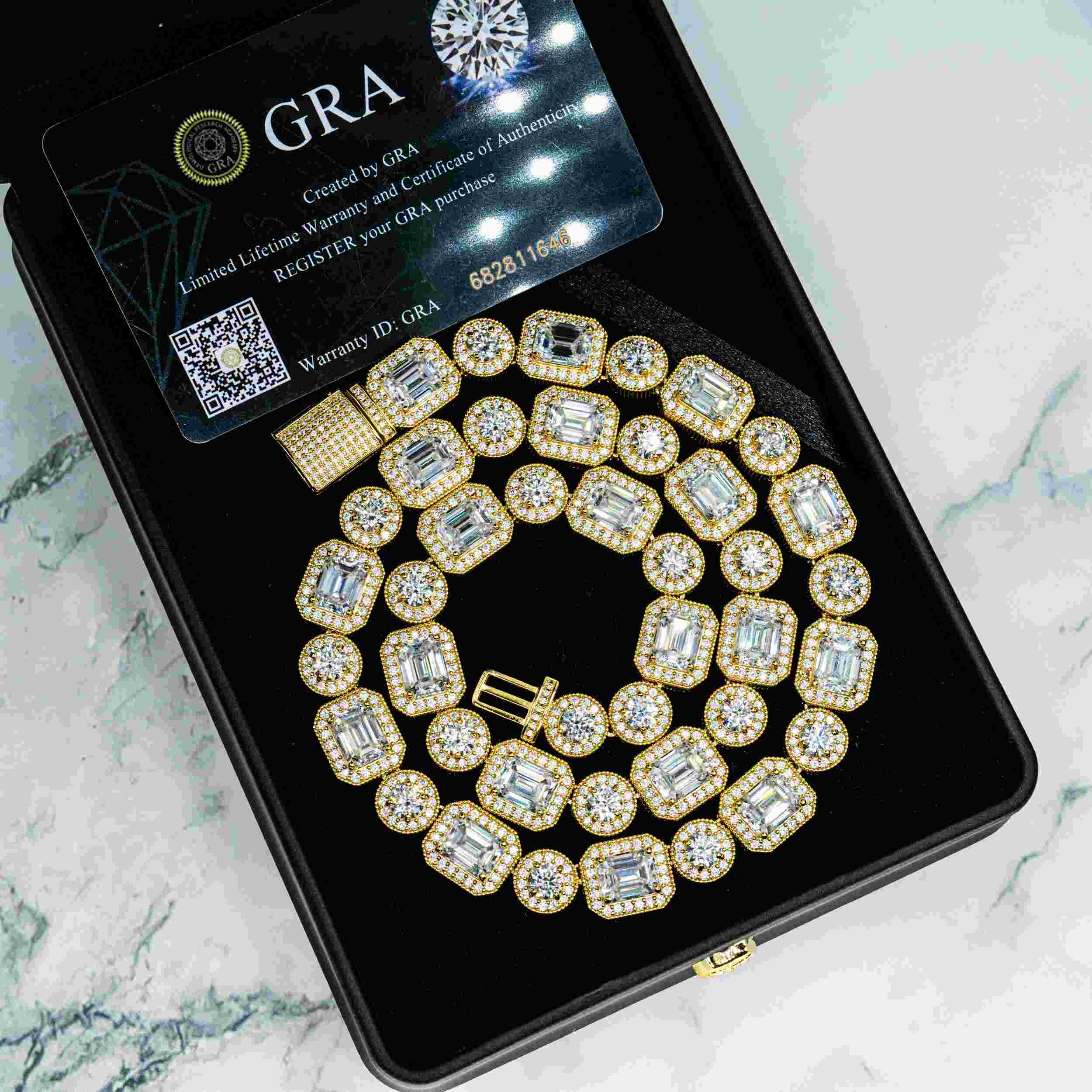 12MM Round&Rmerald Cut VVS Moissanite Luxury Cuban Chain Necklace