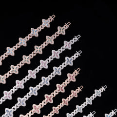 GL 15MM Colored Moissanite 4-Leaf Clover Infinity Link Bracelet