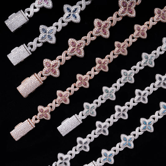 19MM Colored Moissanite 4-Leaf Clover Infinity Link Bracelet