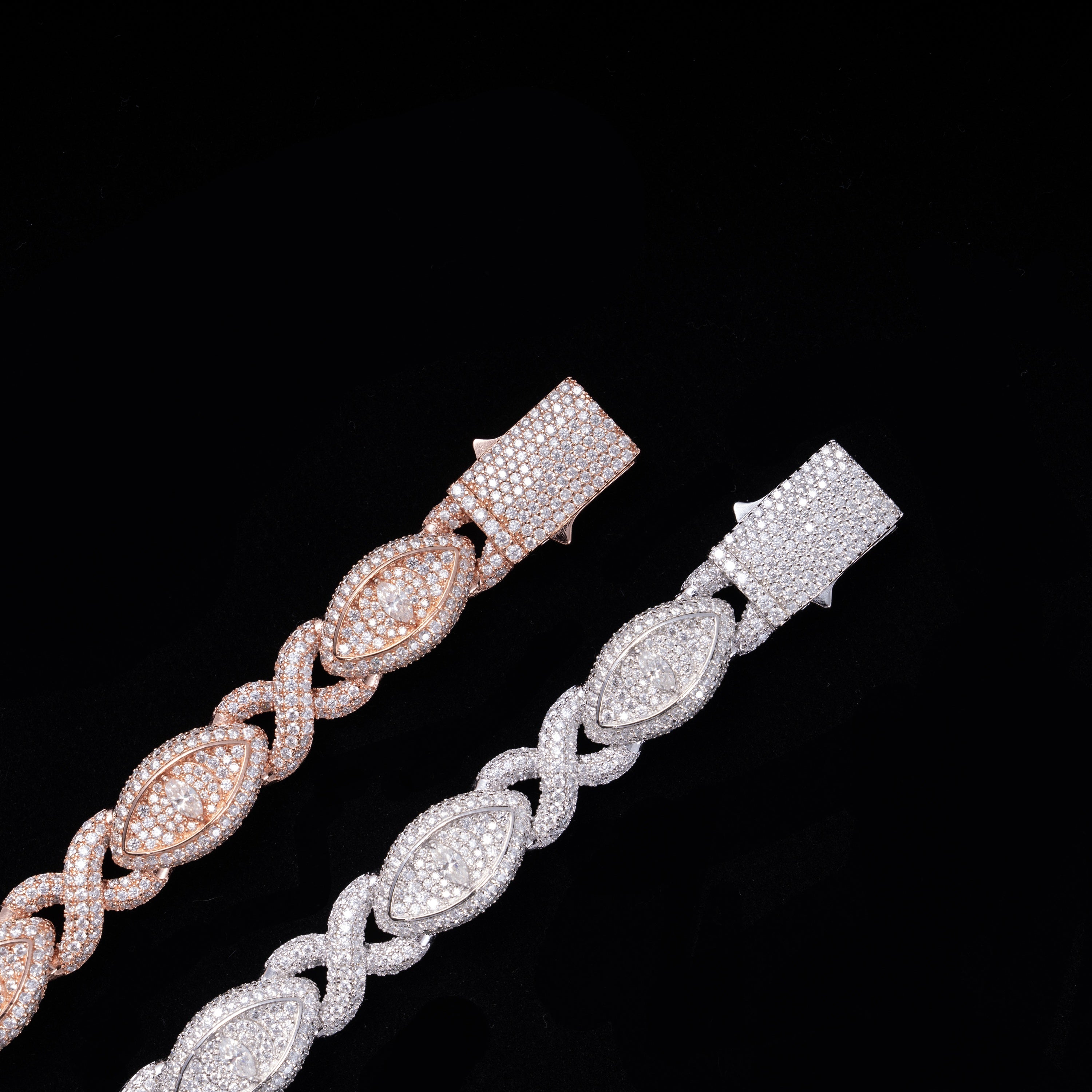 13MM S925 Silver Evil Eye Infinity VVS Moissanite Cuban Link Chain