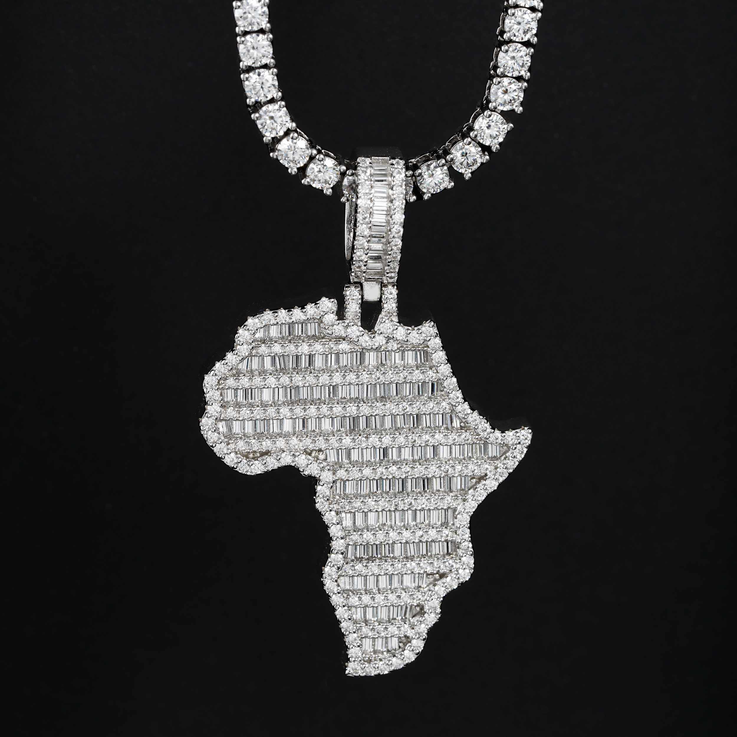 GL Silver Moissanite Continental Plate Shaped Pendant