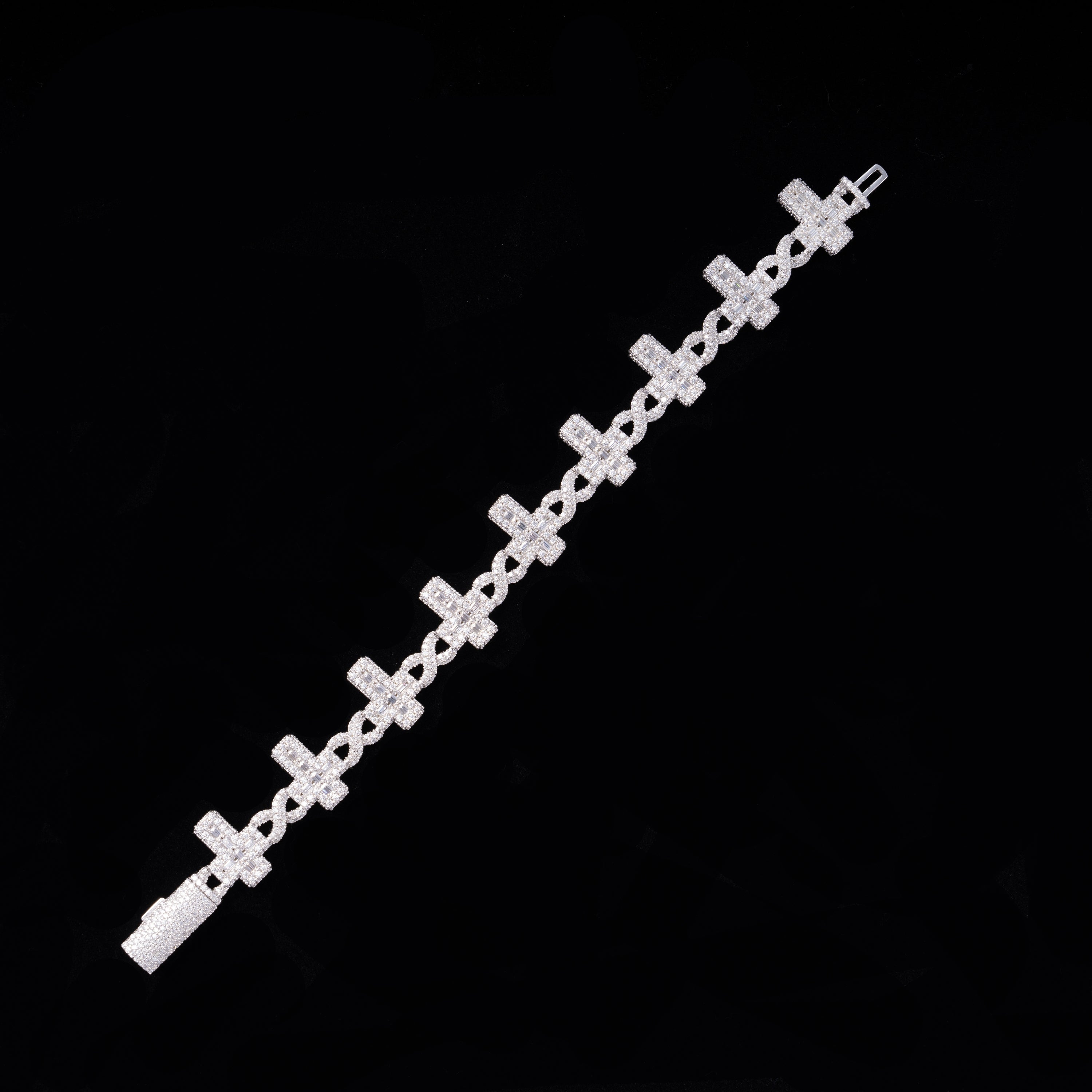 6MM S925 Silver Infinity Cross VVS Moissanite Cuban Chain Bracelet
