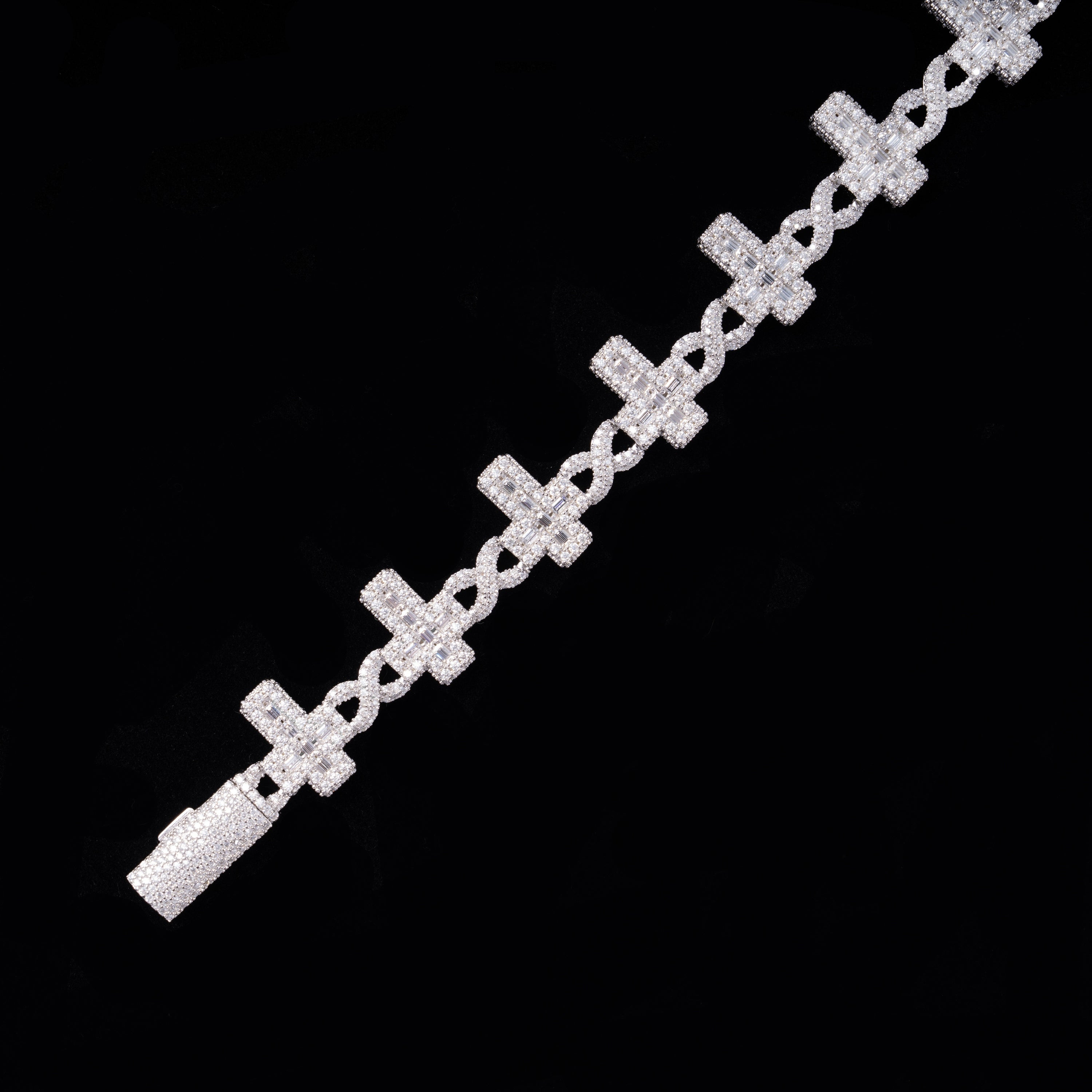 6MM S925 Silver Infinity Cross VVS Moissanite Cuban Chain Bracelet