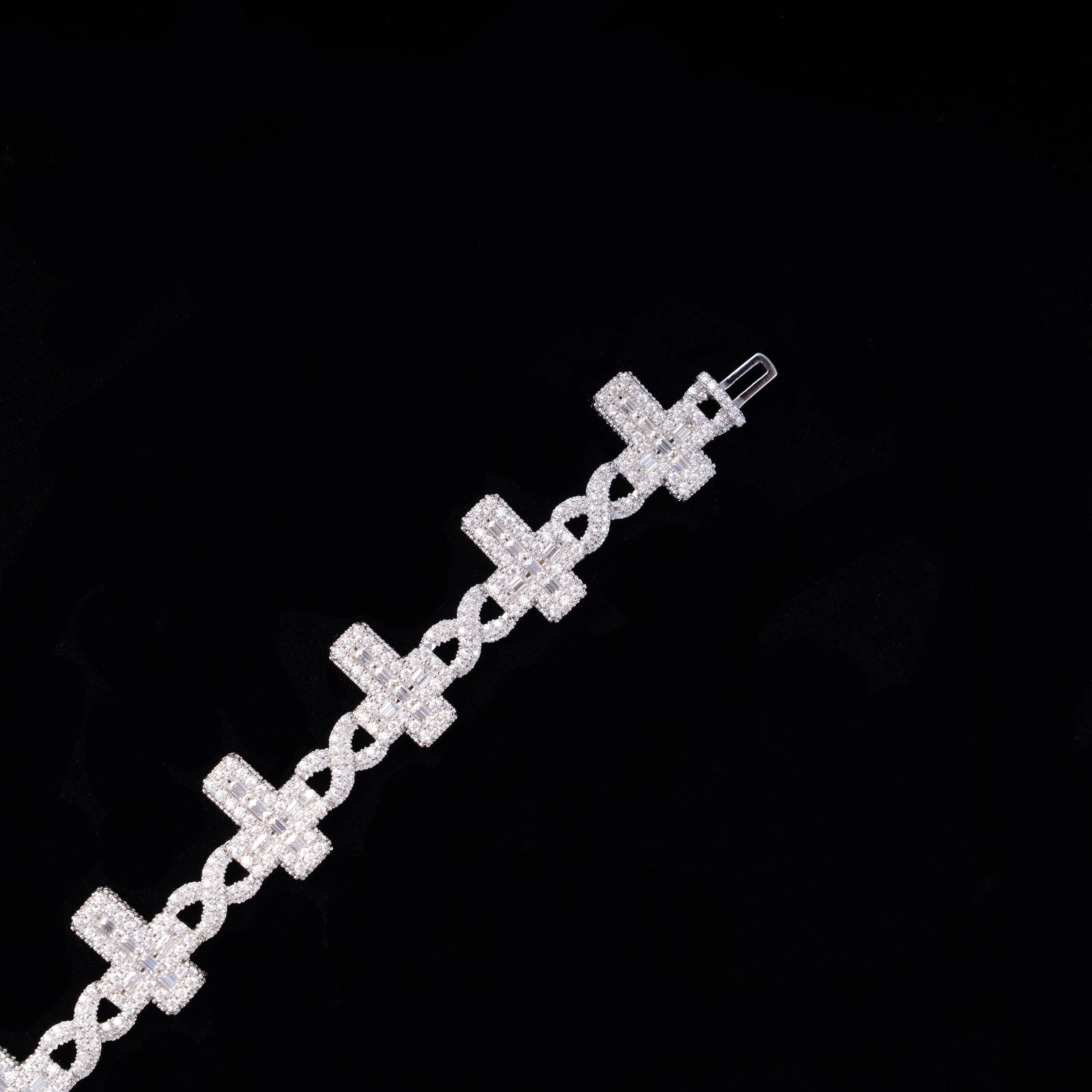 6MM S925 Silver Infinity Cross VVS Moissanite Cuban Chain Bracelet