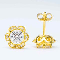 GL Hiphop Jewelry  925 Sterling Silver VVS Round Cut Emerald Cut Moissanite Stud Flower Shape Earring