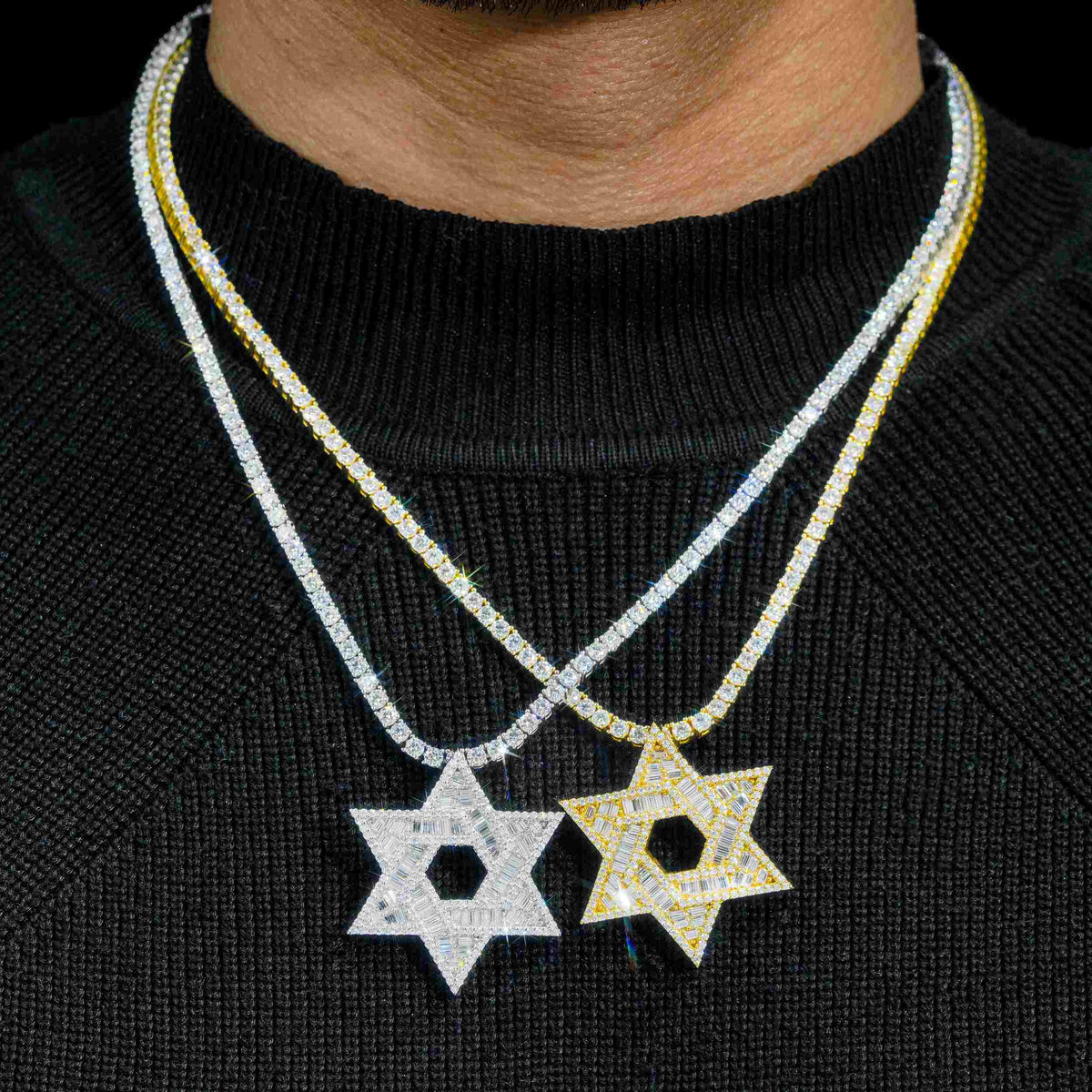 GL Iced Out Hip Hop Silver Moissanite Hexagram Pendant