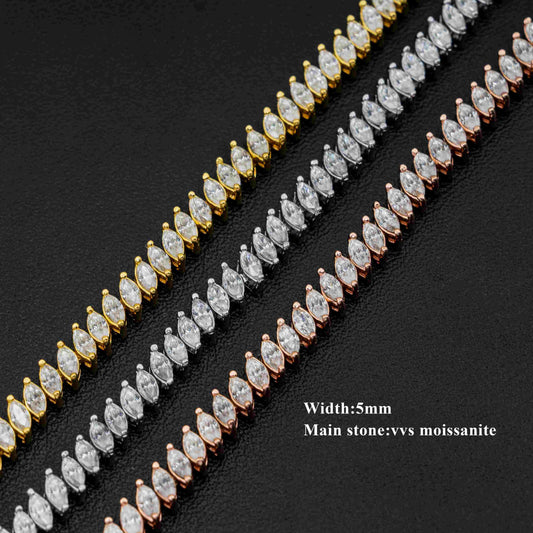 Fashion Diamond Gold Plated Silver Color tennis Bracelet Jewelry VVS Marquise moissanite Bracelet for Women