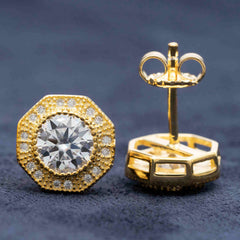 Hiphop Jewelry  925 Sterling Silver VVS Round Cut Emerald Cut Moissanite Stud pentagon Earring