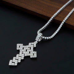 GL Full Baguette Diamond Cube Chian Style Hip Hop Custom Cross Pendant