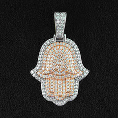 GL Hip Hop Hamsa Two-tone Metal S925 Silver Moissanite Diamonds Pendant
