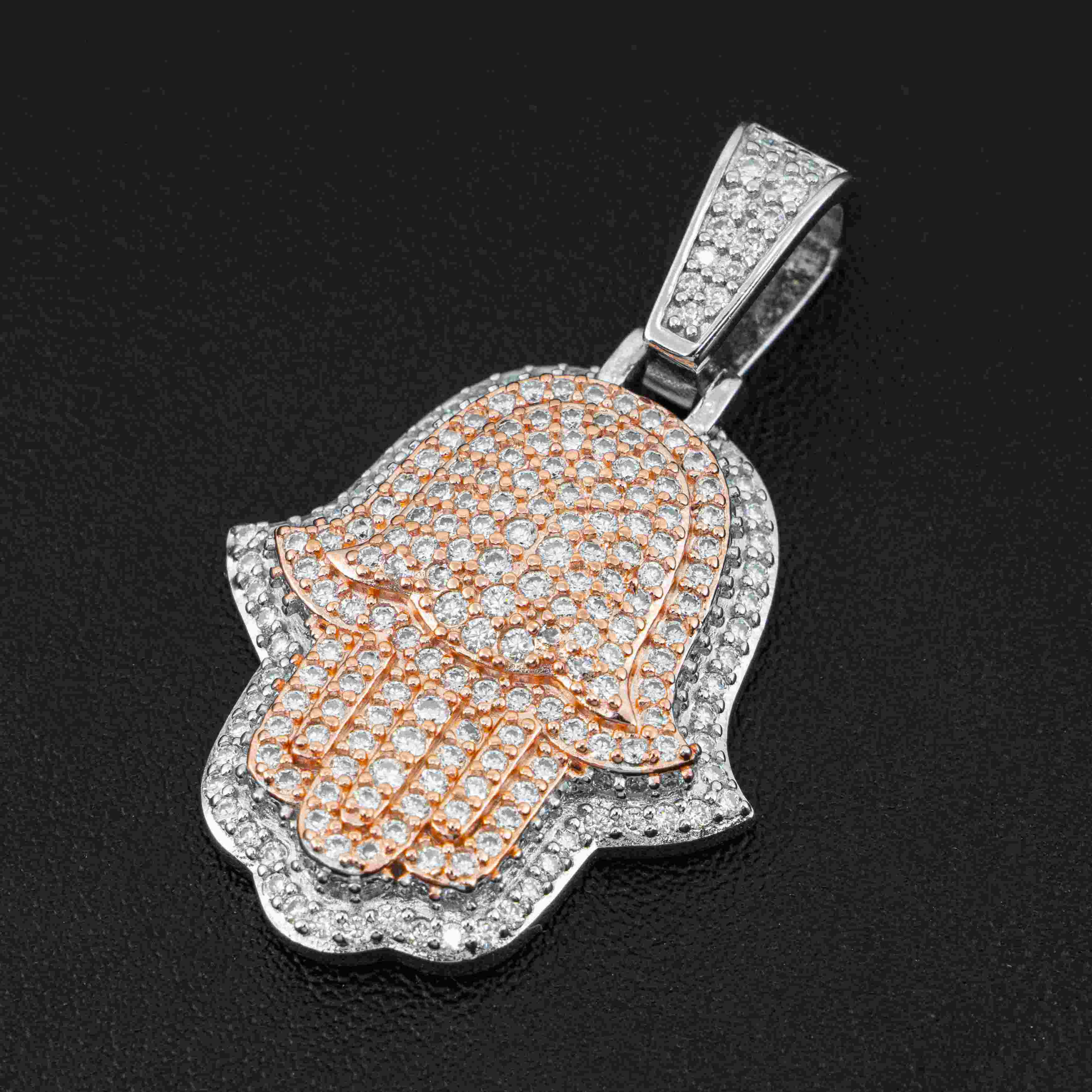 GL Hip Hop Hamsa Two-tone Metal S925 Silver Moissanite Diamonds Pendant