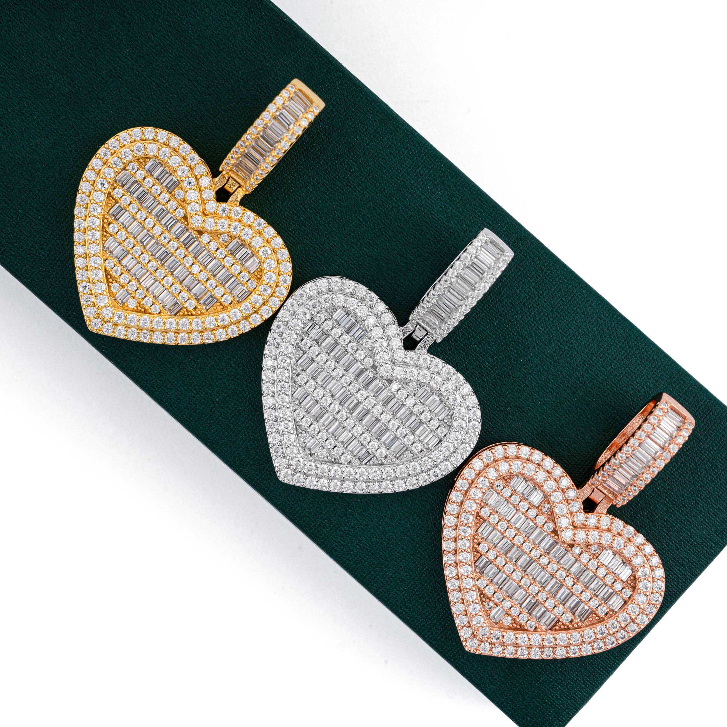 GL Heart Shape Double Halo S925 Silver Baguette Cut Moissanite Pendant