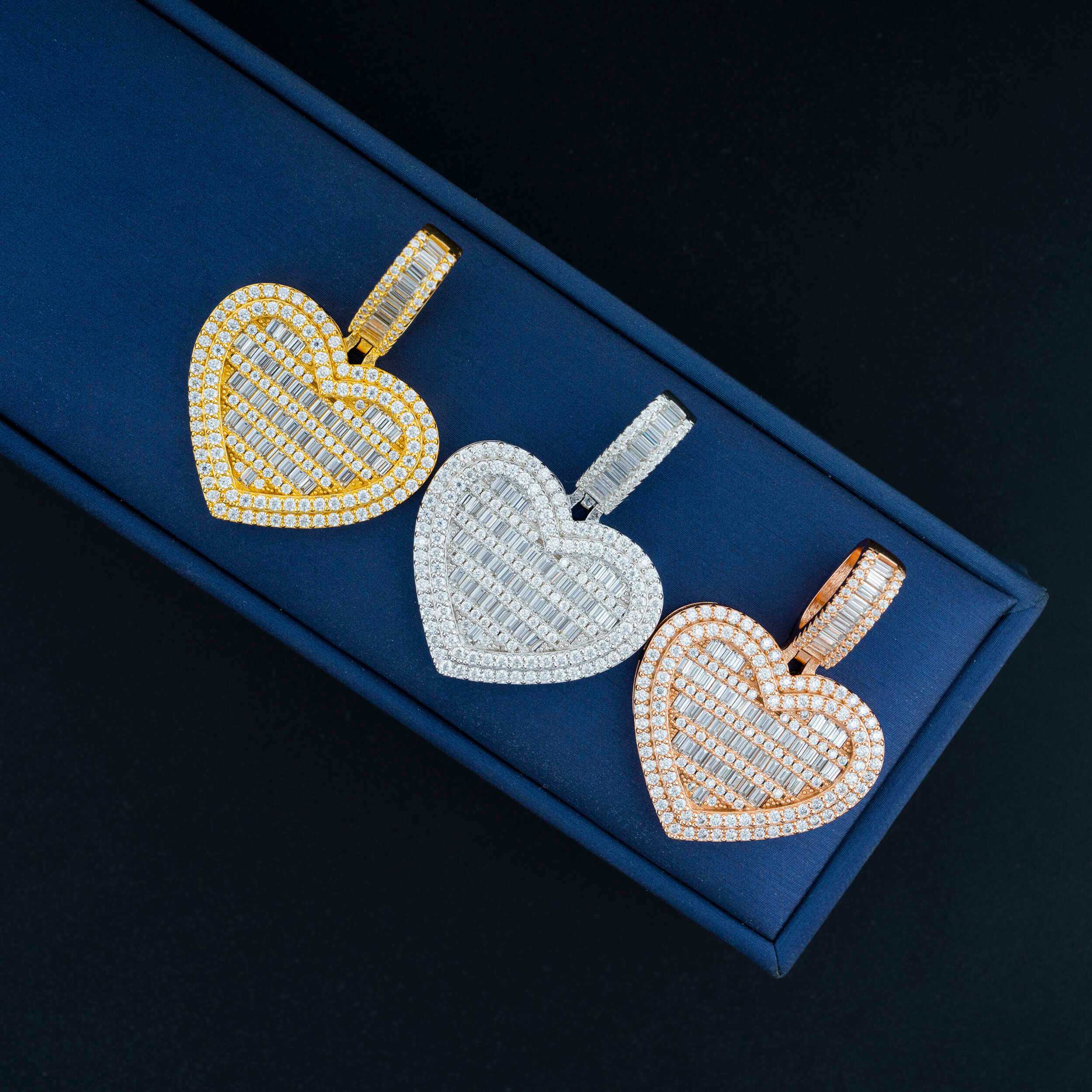 GL Heart Shape Double Halo S925 Silver Baguette Cut Moissanite Pendant