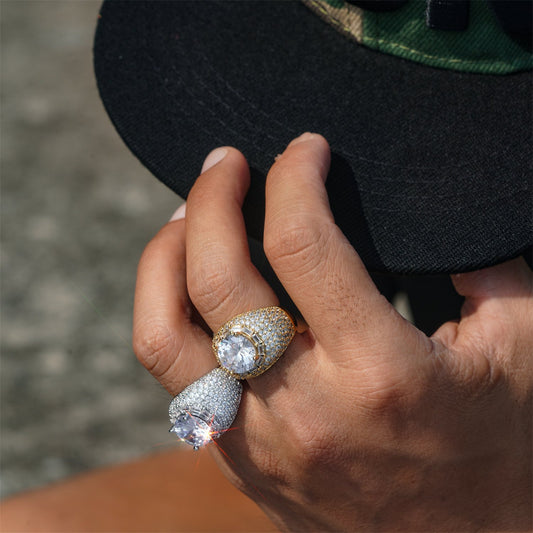 Large Carat Diamond Ring Emerald Cut Edge Cluster Set Ring