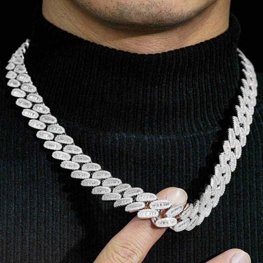 16mm Width 925 Silver VVS Moissanite Iced Out Jewelry Cuban Link Chain