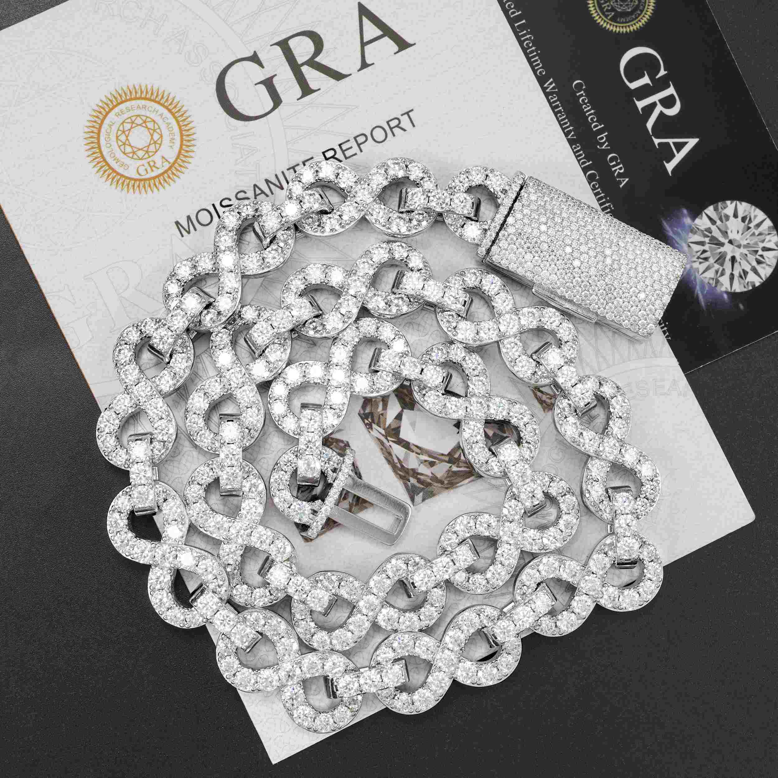 13MM S925 Silver Infinity VVS Moissanite Iced Out Cuban Chain