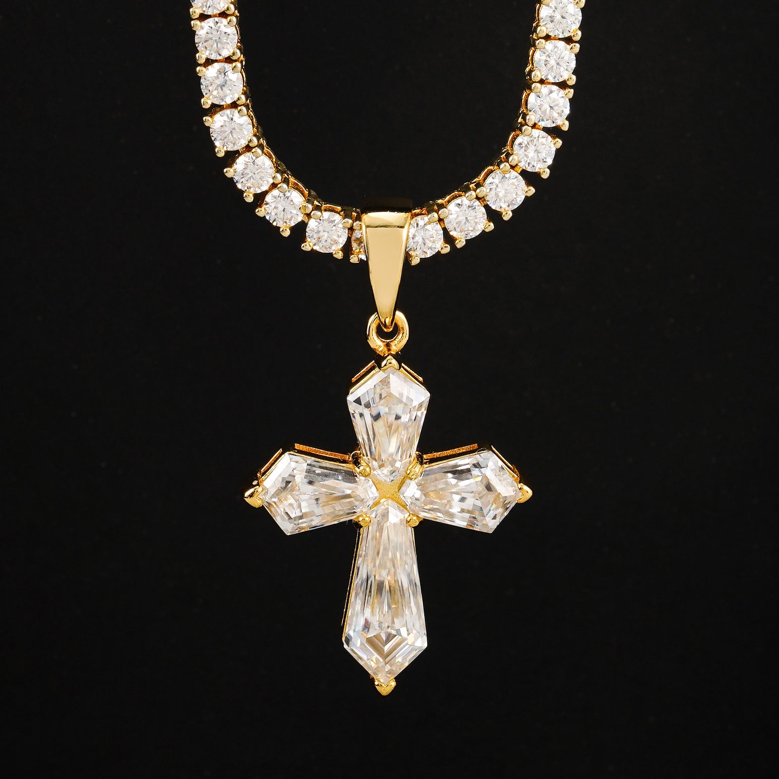 GL Hexagon Cut Moissanite Diamond Cross Pendant Necklace Main image