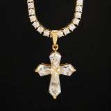 Hexagon Cut Moissanite Diamond Cross Pendant Necklace