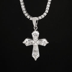 GL Hexagon Cut Moissanite Diamond Cross Pendant Necklace