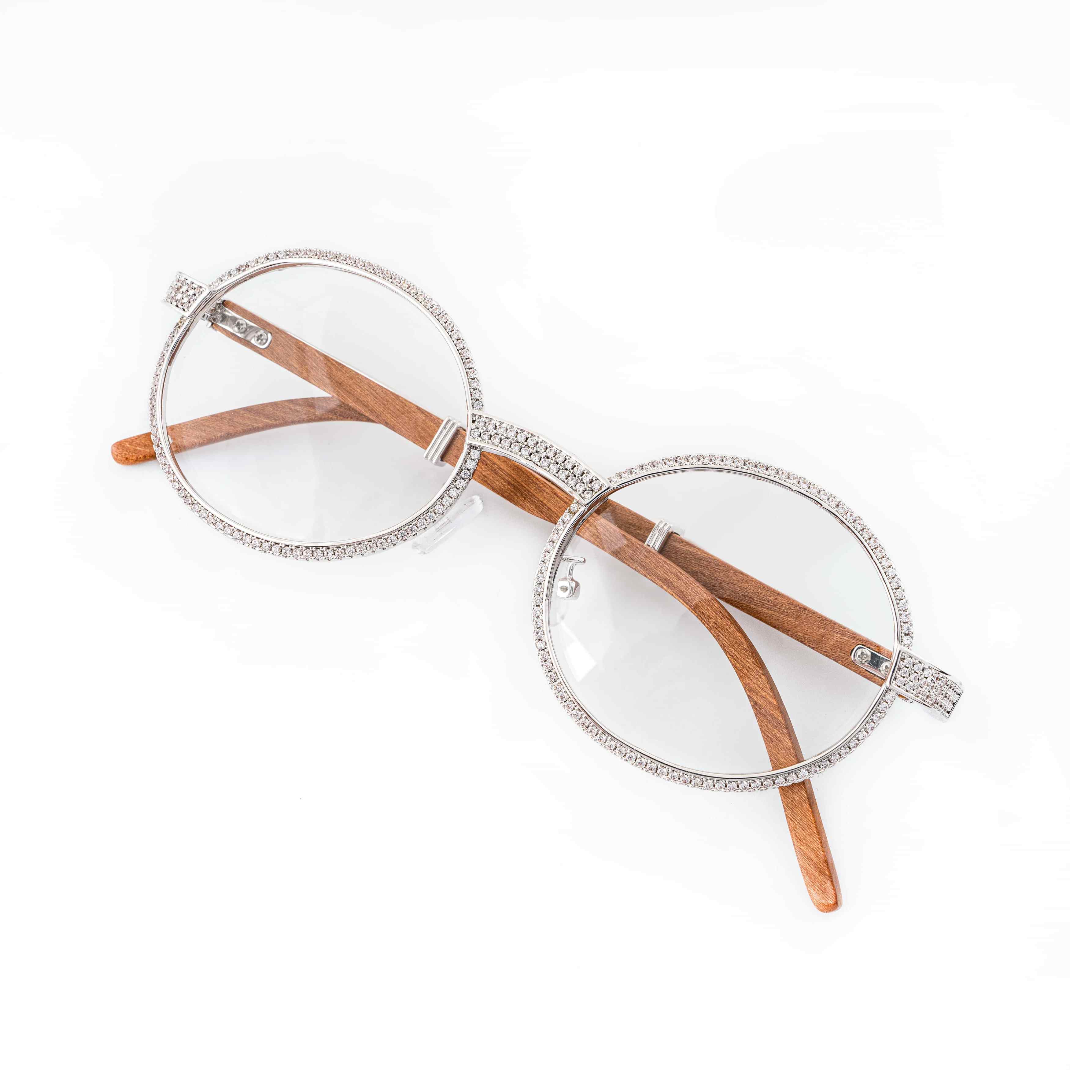 GL Hip Hop Iced Out 5A+ Diamond With Wooden glasses legs Glasses Image secondaire du produit