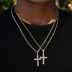 Cross 925 Sterling Silver prong inlay Moissanite Pendant