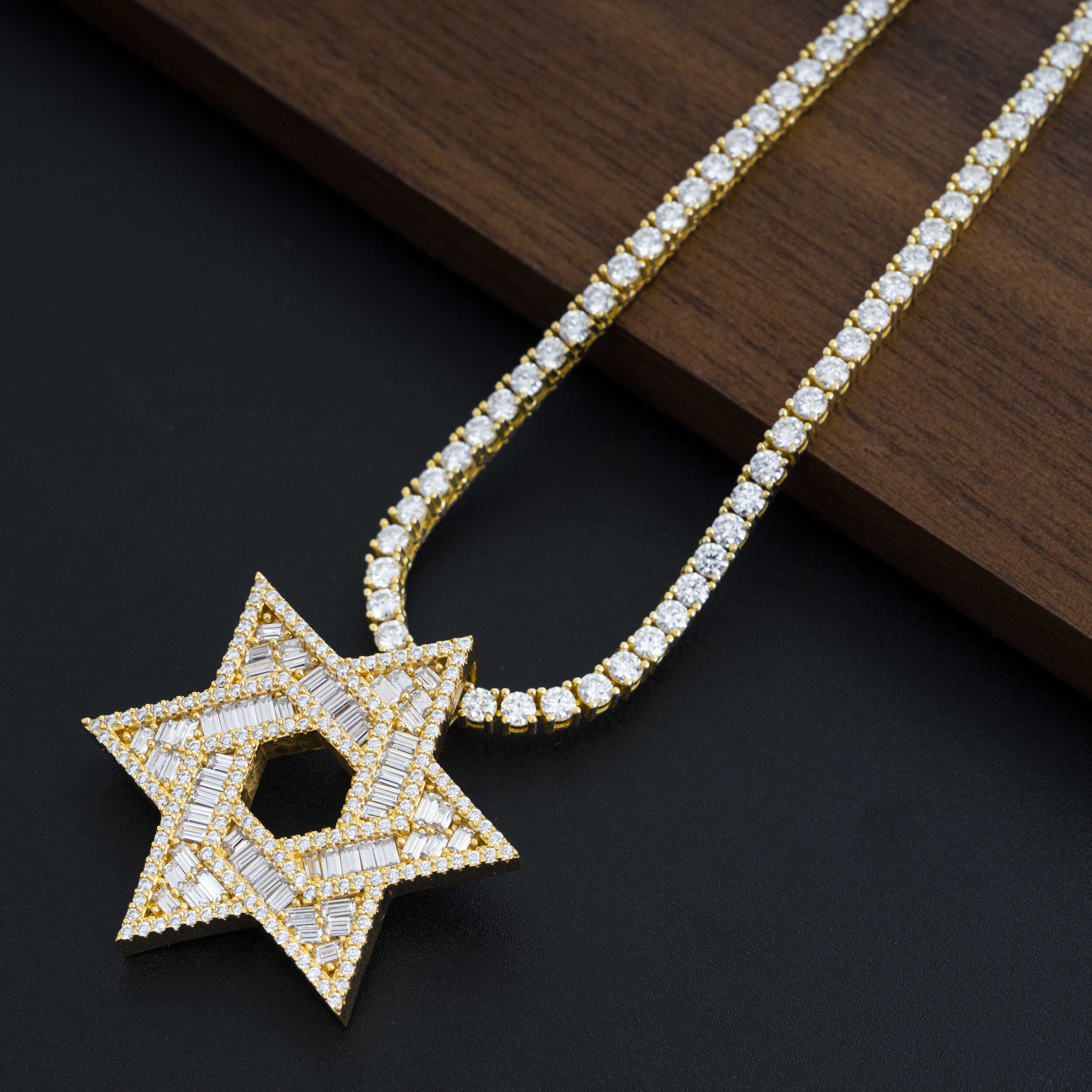 GL Iced Out Hip Hop Silver Moissanite Hexagram Pendant