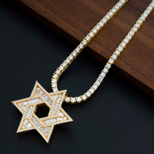 GL Iced Out Hip Hop Silver Moissanite Hexagram Pendant