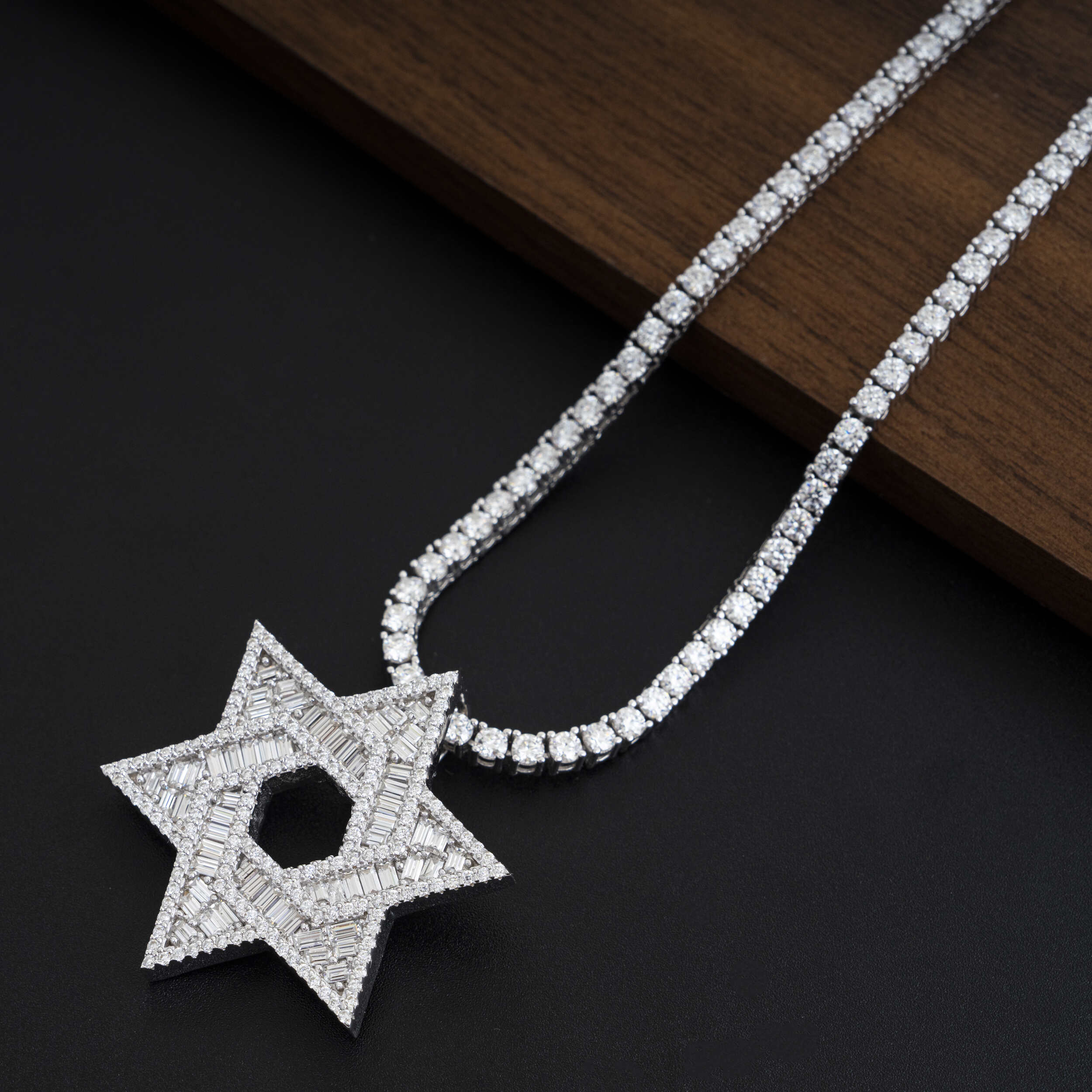 GL Iced Out Hip Hop Silver Moissanite Hexagram Pendant