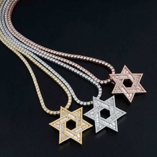 GL Iced Out Hip Hop Silver Moissanite Hexagram Pendant
