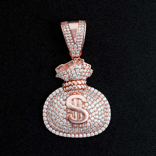 Hip Hop VVS Moissanite Charm Necklace Iced Out 925 Silver Money Bag Pendant