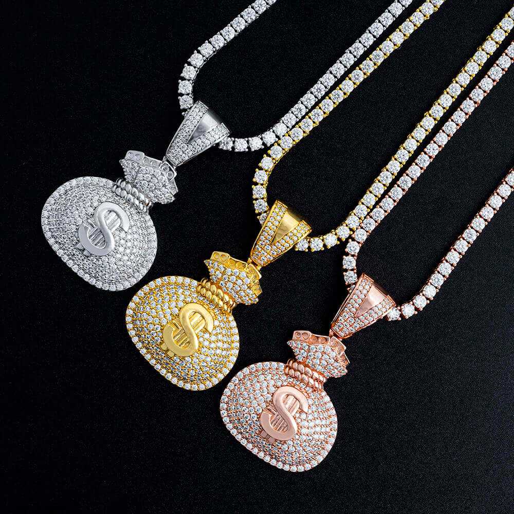 GL Hip Hop VVS Moissanite Iced Out Money Bag Pendant Secondary image