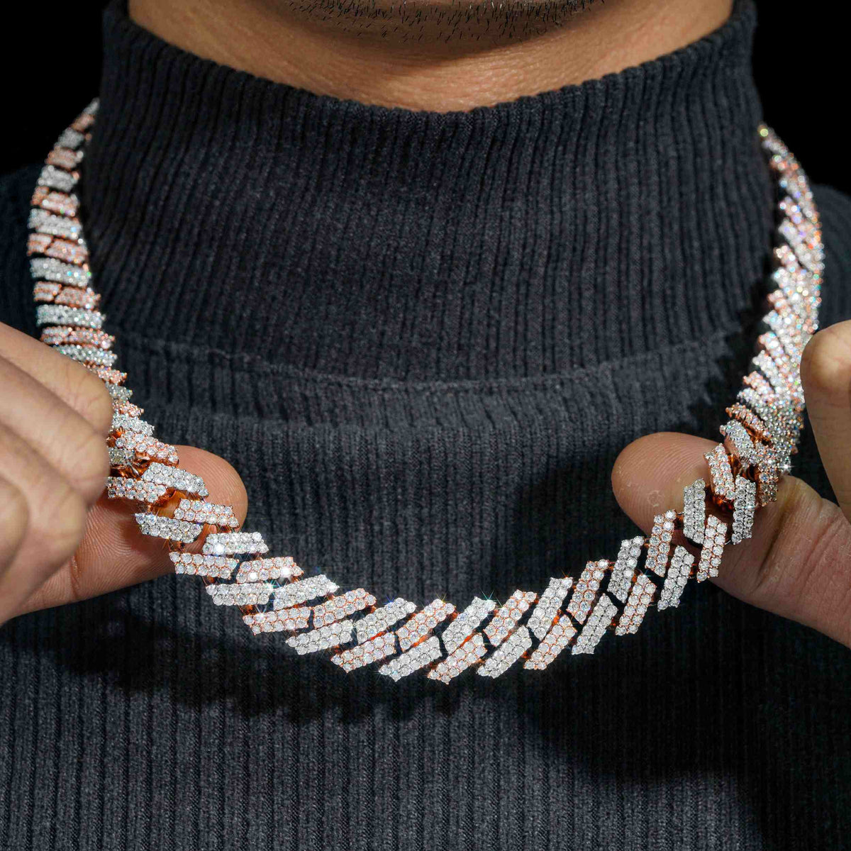 GL 15mm 925 Silver VVS Moissanite Two Tone Cuban Link Chain