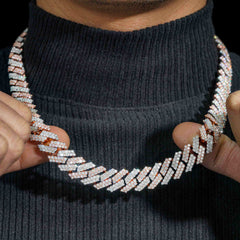 GL 15mm 925 Silver VVS Moissanite Two Tone Cuban Link Chain