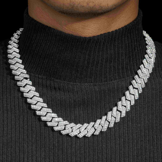 15mm Fine jewelry iced out 3 rows moissanite hip hop jewelry 925 silver cuban link chain