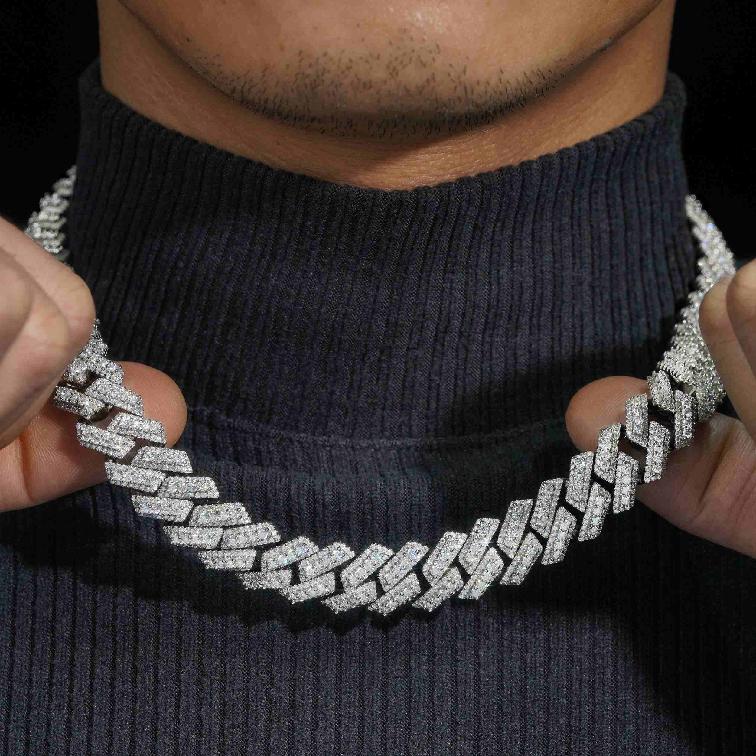 15MM S925 Silver Rise Stones VVS Moissanite Hip Hop Cuban Link Chain Secondary image